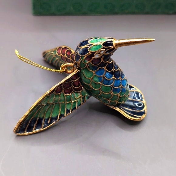 NIB Beautiful Vintage Oriental Treasures Cloisonne Enamel Hummingbird New In Box - Picture 9 of 10
